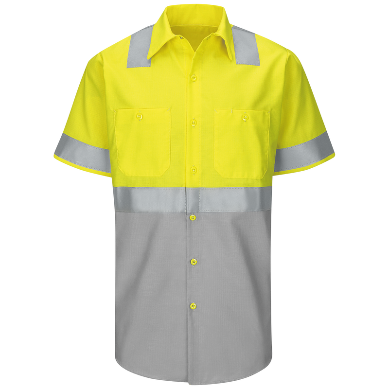 Men's High Visibility Short Sleeve Color Block Ripstop Work Shirt - Type R, Class 2 image number 0