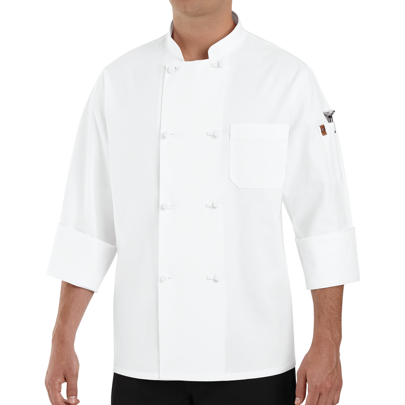 Knot Button Chef Coat with Thermometer Pocket, Red Kap