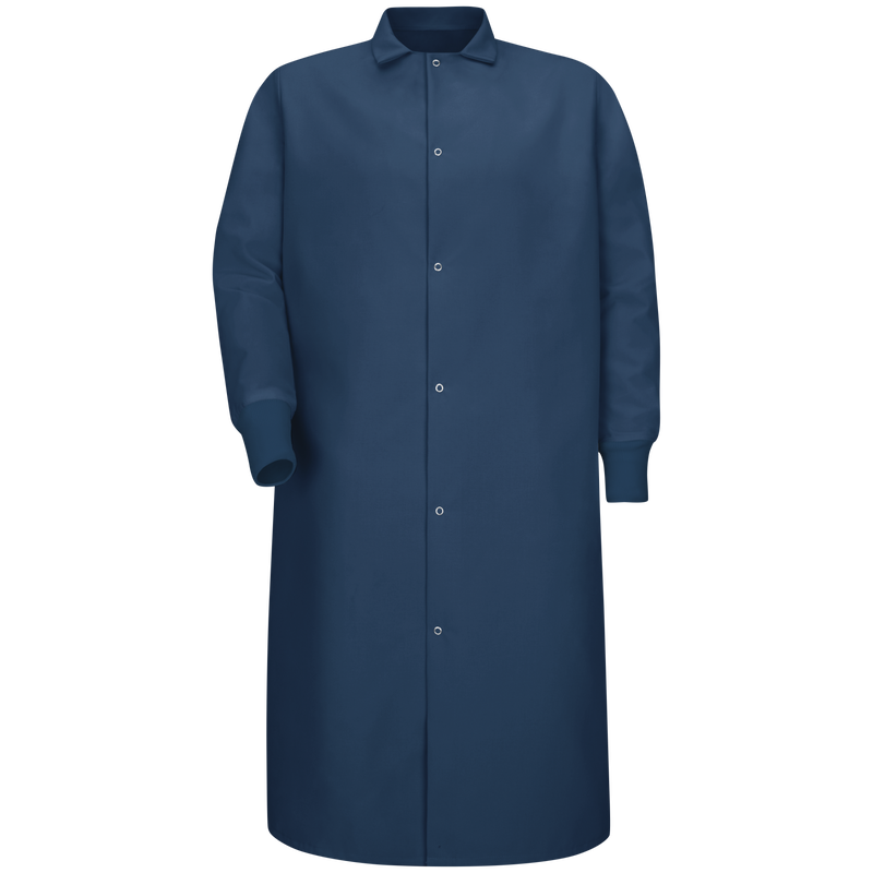 Gripper-Front Spun Polyester Pocketless Butcher Coat with Knit Cuffs image number 1