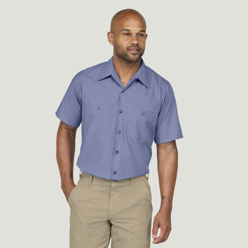 Men's Short Sleeve Geometric Microcheck Work Shirt image number 2