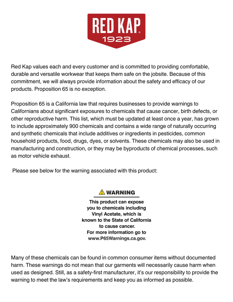 California Proposition 65 information