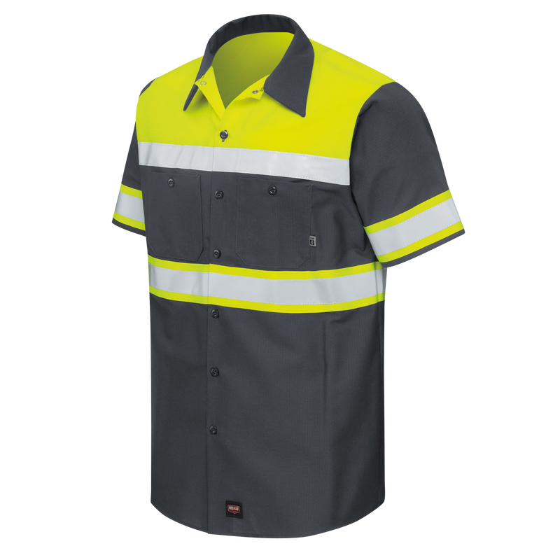 Men's Hi-Visibility Short Sleeve Color Block Ripstop Work Shirt - Type O, Class 1 image number 3