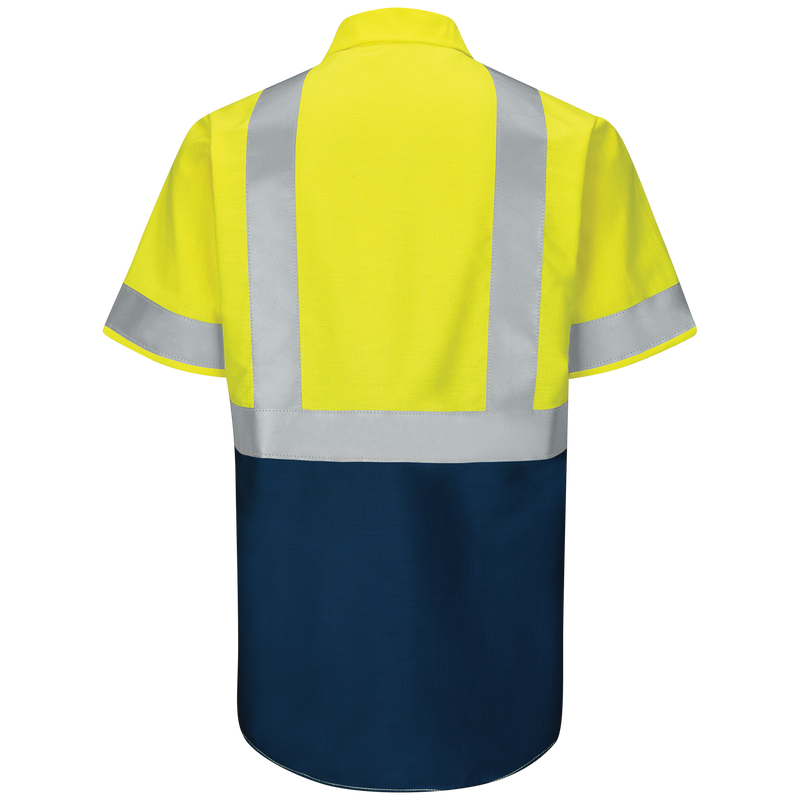 MEN'S HI-VISIBILITY SHORT SLEEVE COLOR BLOCK RIPSTOP WORK SHIRT - TYPE R, CLASS 2 image number 1