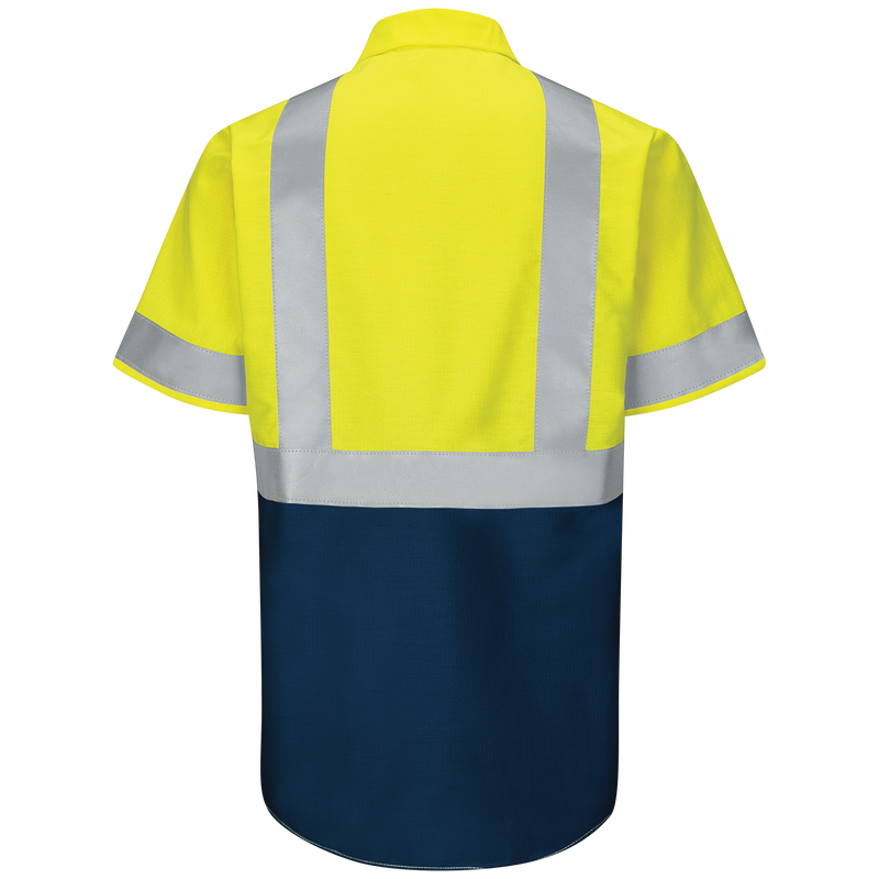 MEN'S HI-VISIBILITY SHORT SLEEVE COLOR BLOCK RIPSTOP WORK SHIRT - TYPE R, CLASS 2 image number 2
