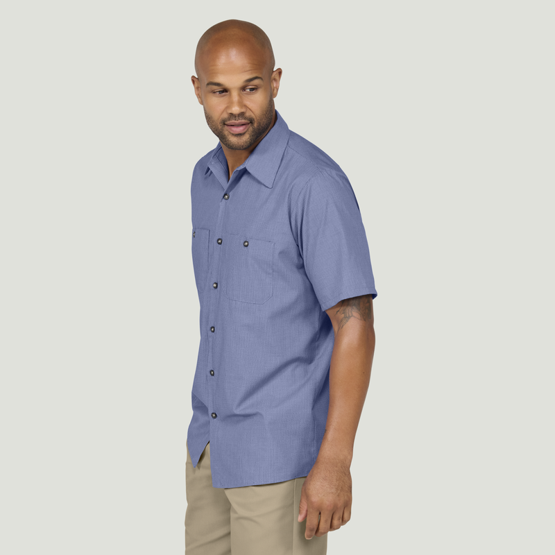 Men's Short Sleeve Geometric Microcheck Work Shirt image number 5