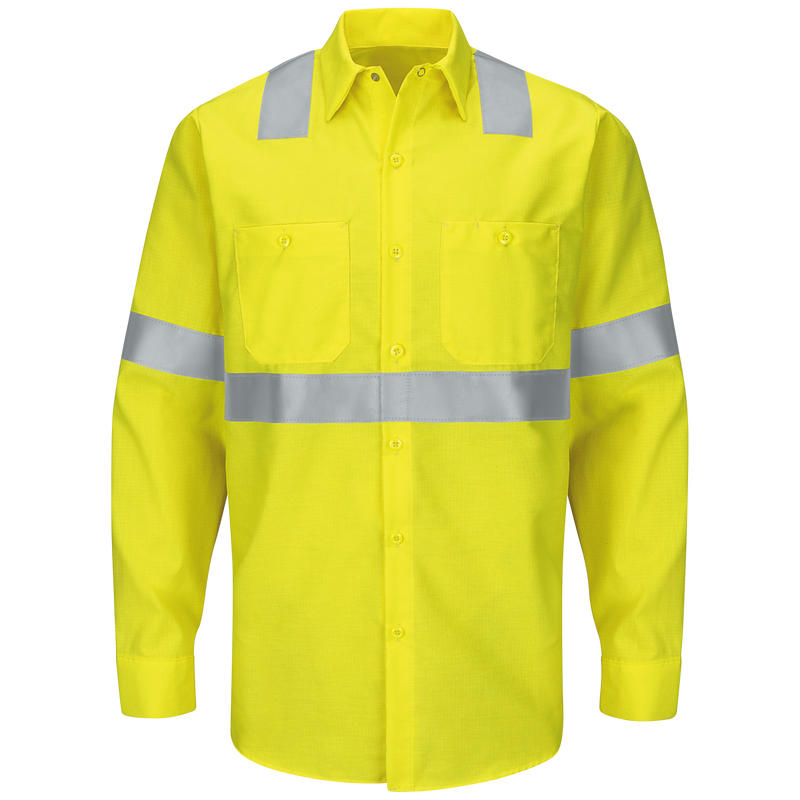 Men's Hi-Visibility Long Sleeve Ripstop Work Shirt - Type R, Class 2 | Red  Kap®