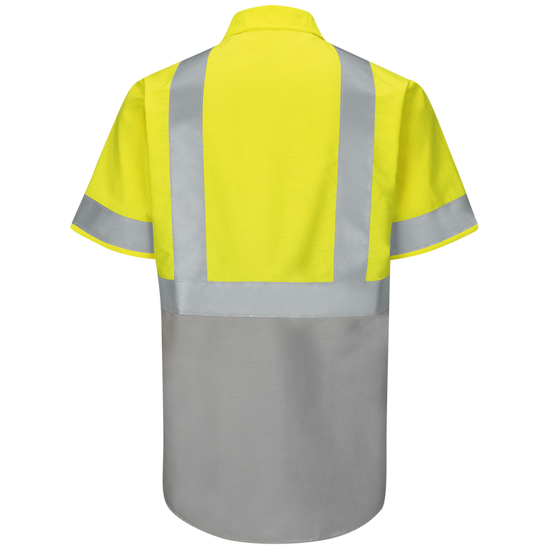 MEN'S HI-VISIBILITY SHORT SLEEVE COLOR BLOCK RIPSTOP WORK SHIRT - TYPE R, CLASS 2 image number 1