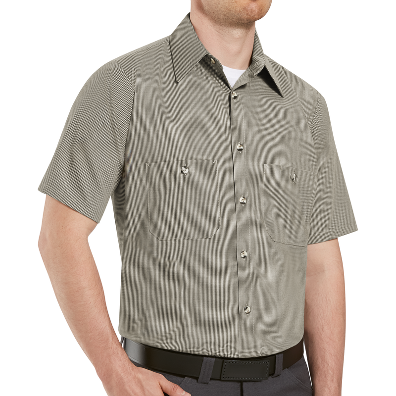 Men's Short Sleeve Geometric Microcheck Work Shirt image number 3