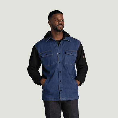 Men’s Denim and Fleece Hooded Shirt Jacket