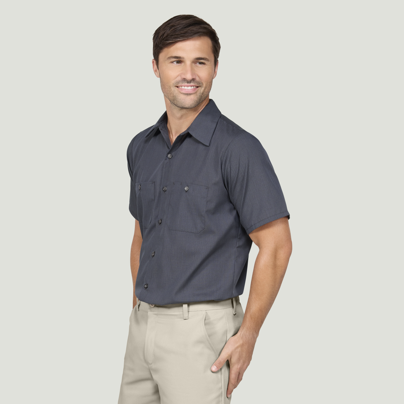 Men's Short Sleeve Geometric Microcheck Work Shirt image number 6