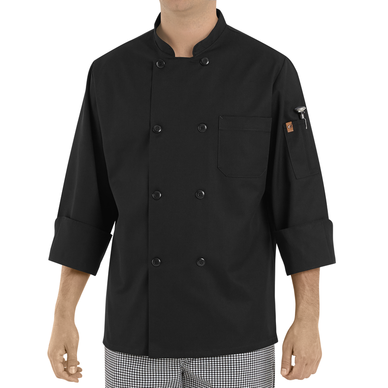 Chef Designs Eight Pearl Button Black Chef Coat Red Kap®