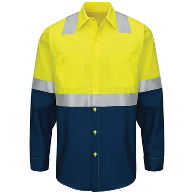 Men's Hi-Visibility Long Sleeve Color Block Ripstop Work Shirt - Type R, Class 2