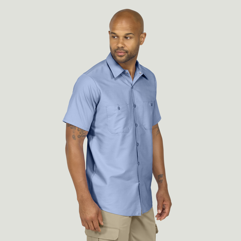 mens short sleeve blue dress shirt Men's Industrial Work light blue short sleeve button up