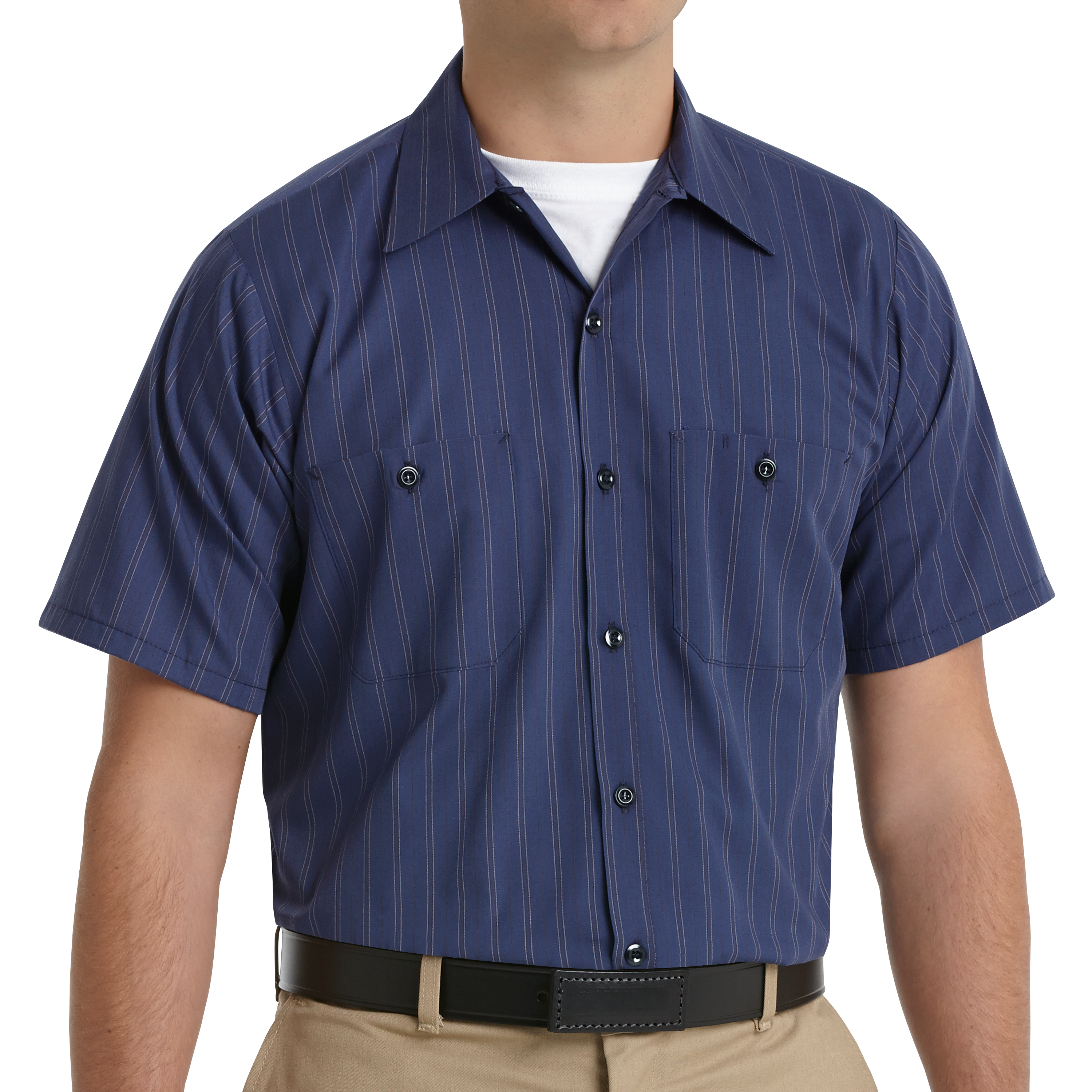 Blue Red Kap Mens Short Sleeve Stripe Work Shirt 