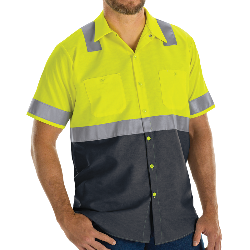Men's High Visibility Short Sleeve Color Block Ripstop Work Shirt - Type R, Class 2 image number 3