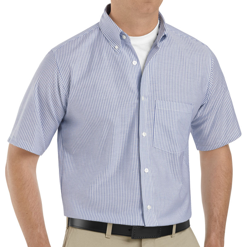 Men's Short Sleeve Striped Executive Oxford Dress Shirt Red Kap®
