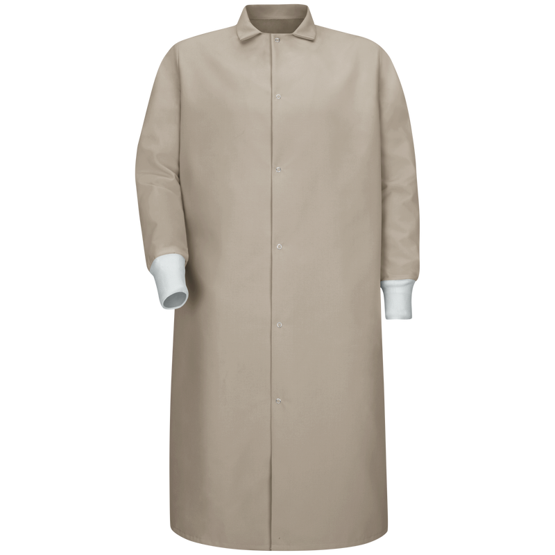 Gripper-Front Spun Polyester Pocketless Butcher Coat with Knit Cuffs image number 1