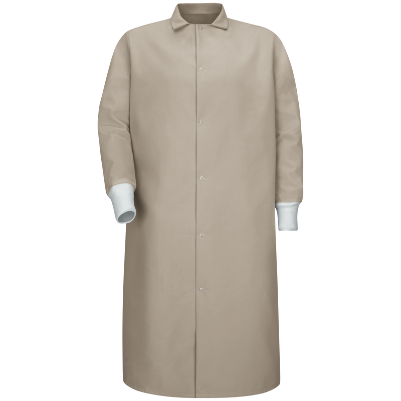 Gripper-Front Spun Polyester Pocketless Butcher Coat with Knit Cuffs image number 0