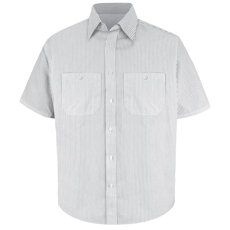 Men s Short Sleeve Striped Dress Uniform Shirt Red Kap