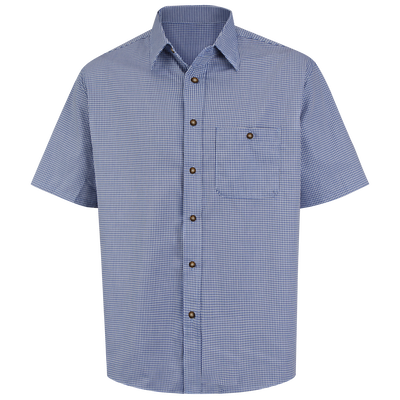 Men's Short Sleeve Mini-Plaid Uniform Shirt