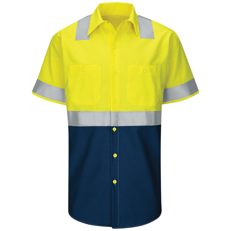 Men's Hi-Visibility Short Sleeve Color Block Ripstop Work Shirt - Type R, Class 2 image number 1