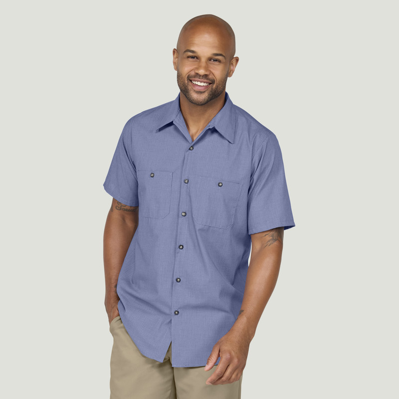 Men's Short Sleeve Geometric Microcheck Work Shirt image number 1
