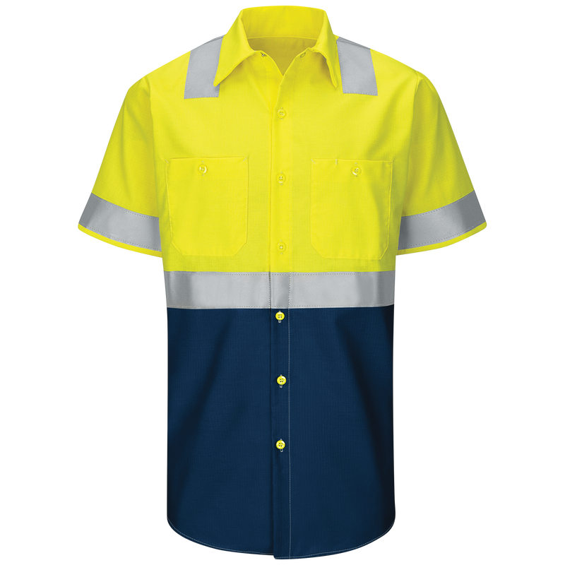 MEN'S HI-VISIBILITY SHORT SLEEVE COLOR BLOCK RIPSTOP WORK SHIRT - TYPE R, CLASS 2 image number 0