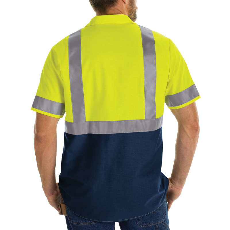 MEN'S HI-VISIBILITY SHORT SLEEVE COLOR BLOCK RIPSTOP WORK SHIRT - TYPE R, CLASS 2 image number 5