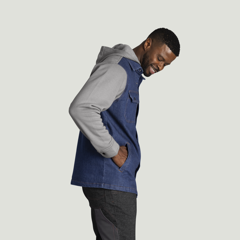 Men’s Denim and Fleece Hooded Shirt Jacket image number 4