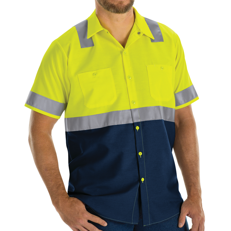 MEN'S HI-VISIBILITY SHORT SLEEVE COLOR BLOCK RIPSTOP WORK SHIRT - TYPE R, CLASS 2 image number 3