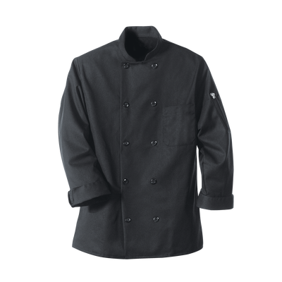 Black Chef Coat Ten Pearl Buttons