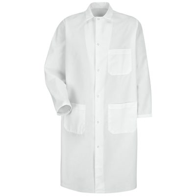 Gripper-Front Spun Polyester Butcher Coat with Exterior Pocket