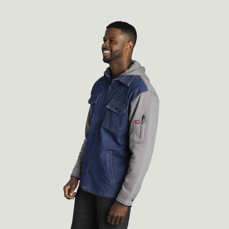 Men’s Denim and Fleece Hooded Shirt Jacket image number 3