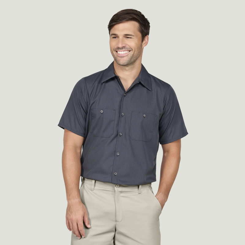 Men's Short Sleeve Geometric Microcheck Work Shirt image number 2