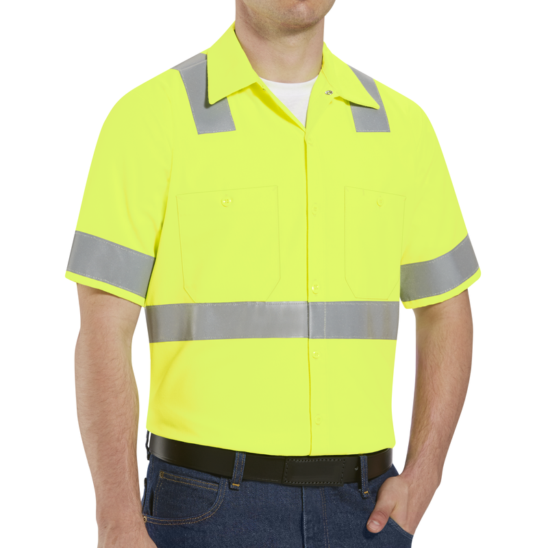 Men's Hi-Visibility Yellow Short Sleeve Work Shirt - Type R, Class 2 | Red  Kap®