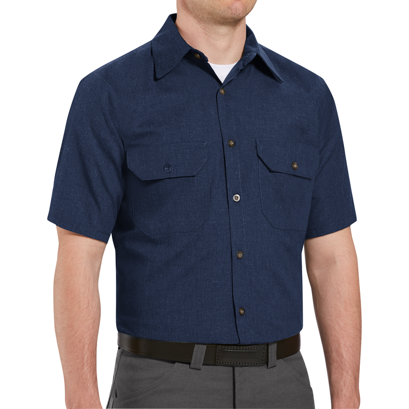 Men's Short Sleeve Heathered Poplin Uniform&nbsp;Shirt image number 3