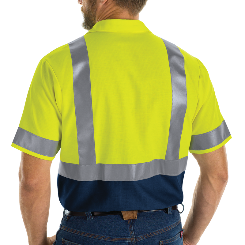 MEN'S HI-VISIBILITY SHORT SLEEVE COLOR BLOCK RIPSTOP WORK SHIRT - TYPE R, CLASS 2 image number 4