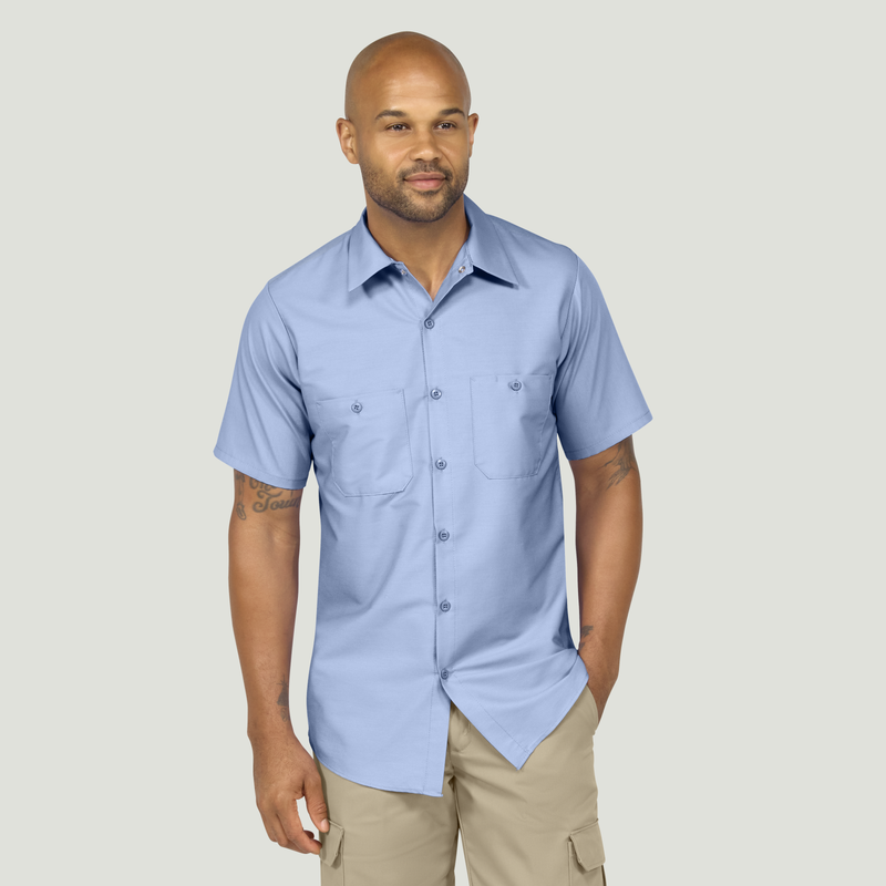 mens blue short sleeve dress shirts Men's Industrial Work Shirt Light blue