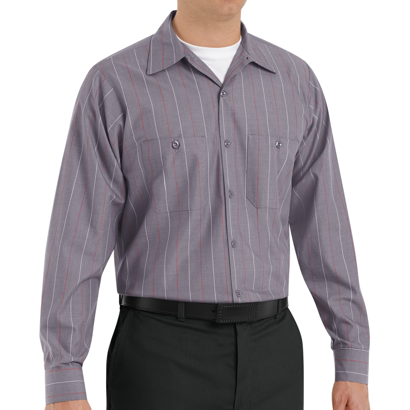 Men's Long Sleeve Industrial Stripe Work Shirt image number 3