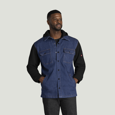 Men’s Denim  Fleece Hooded Shirt Jacket