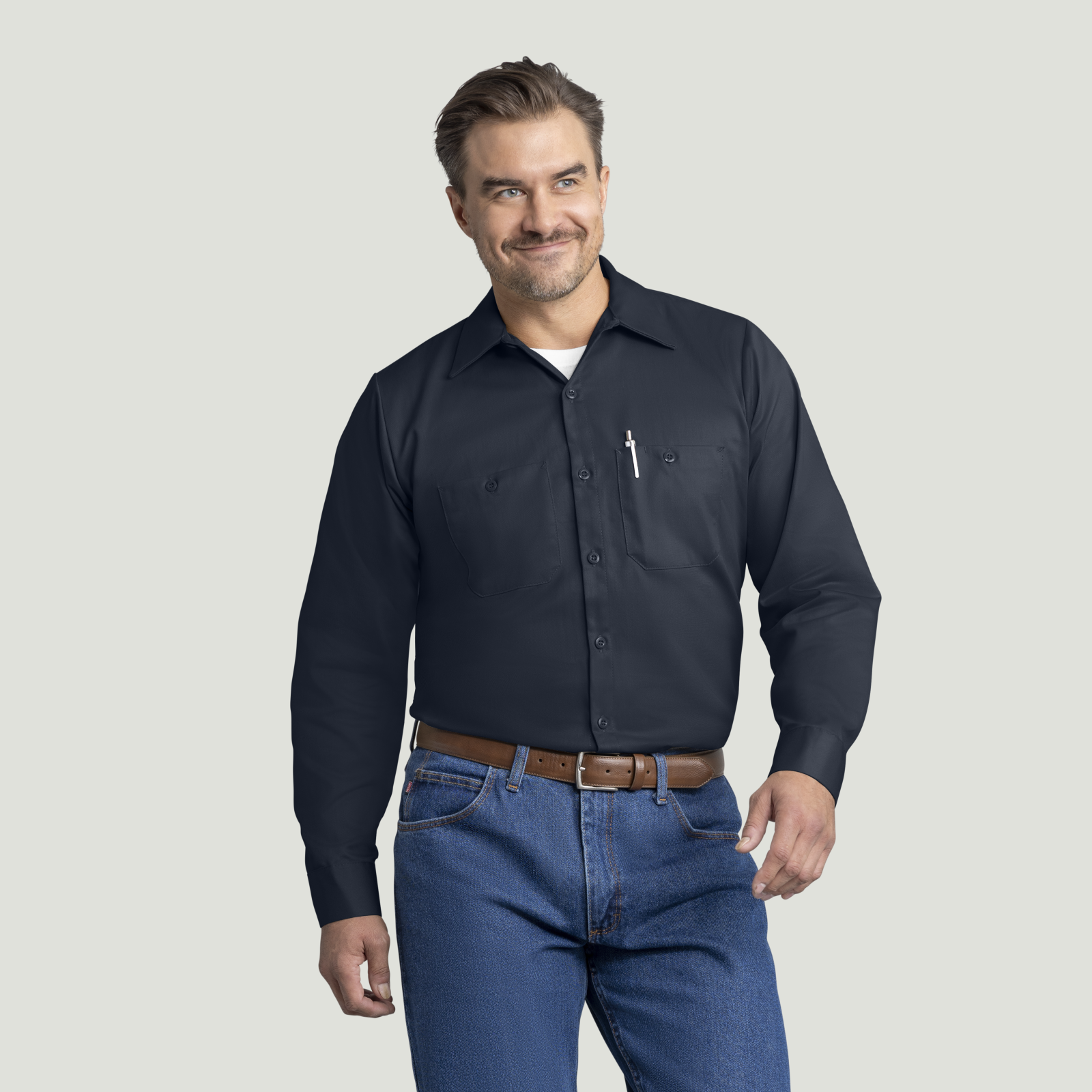 カ*コ様 SEDAN Brushed Cotton Work Shirt Men's Long Sleeve Cotton Work Shirt | Wrinkle-Resistant | Red Kap